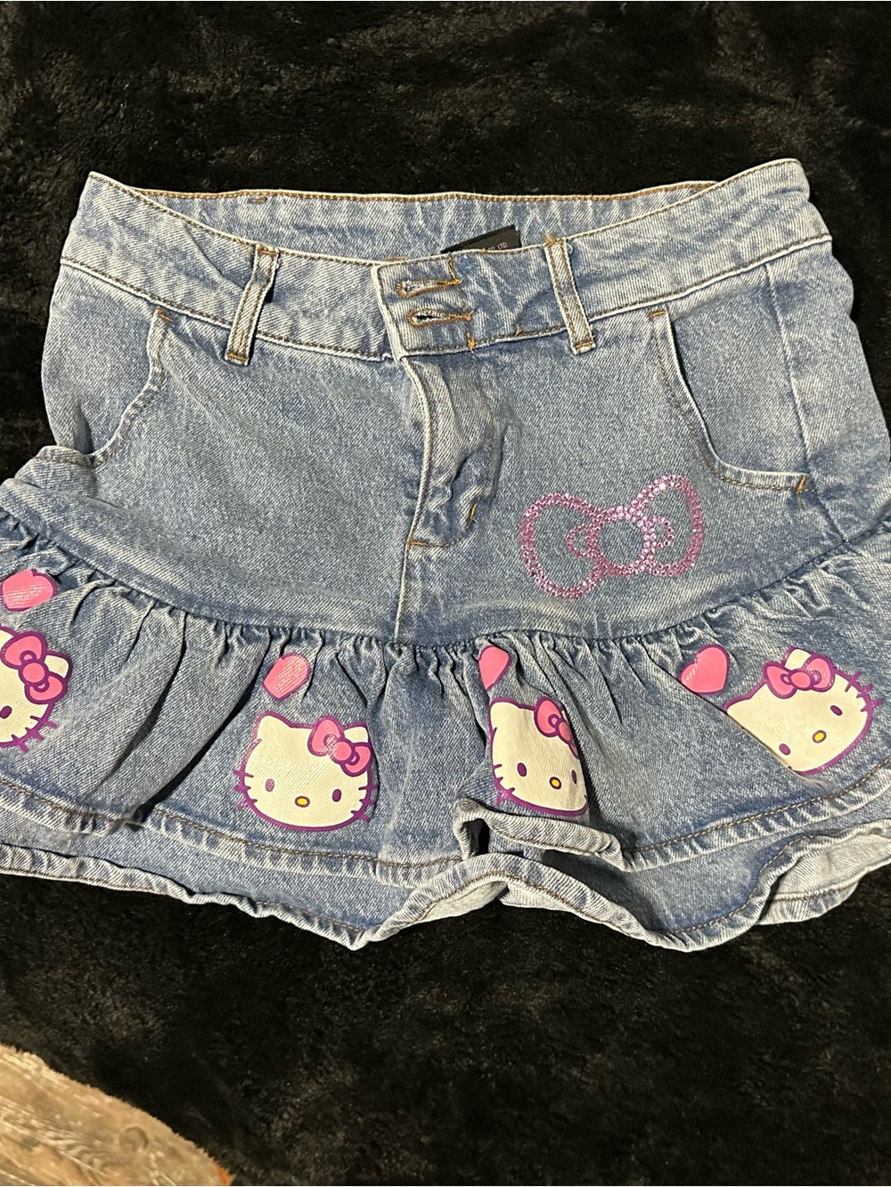 Hello Kitty Light Blue Denim Ruffle Skort with Pink Accents